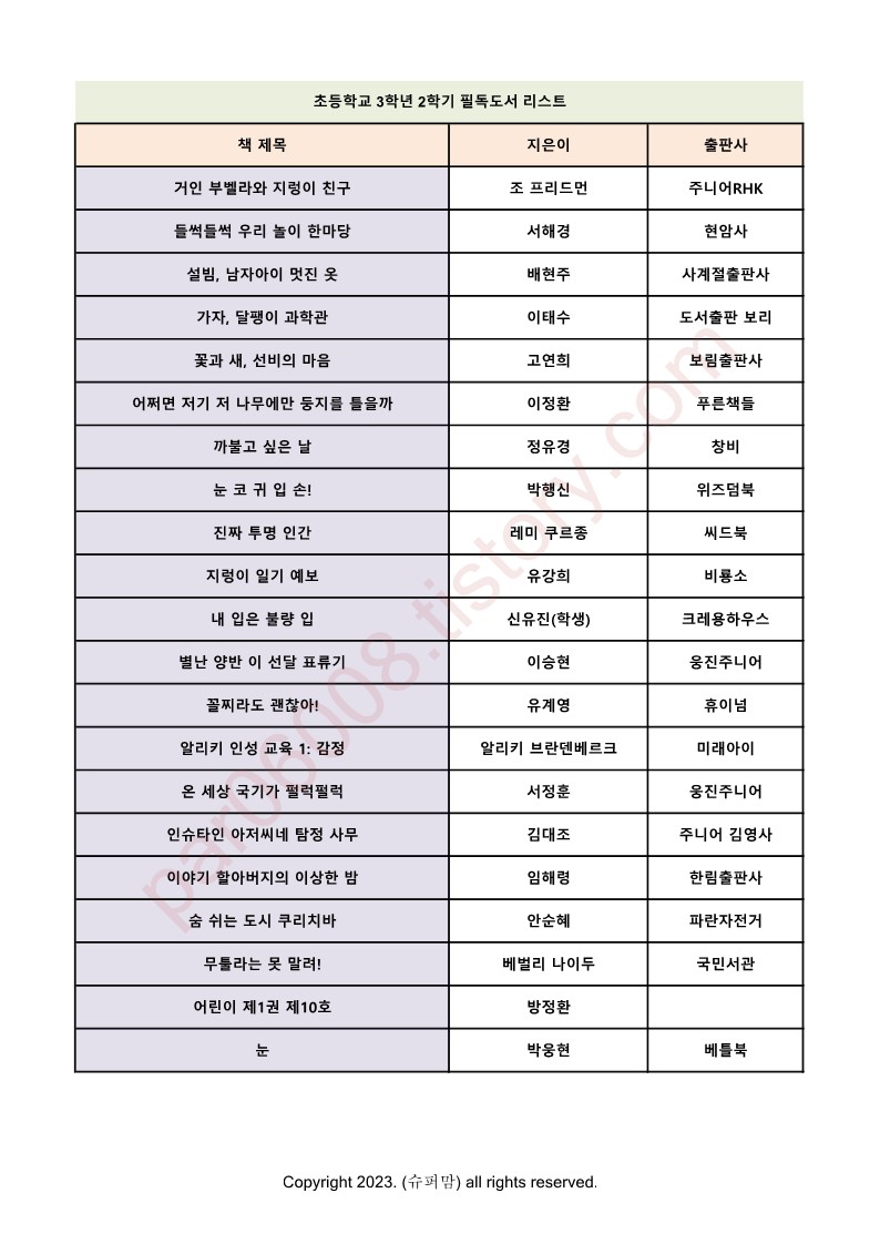 3학년-2학기-권장도서-목록