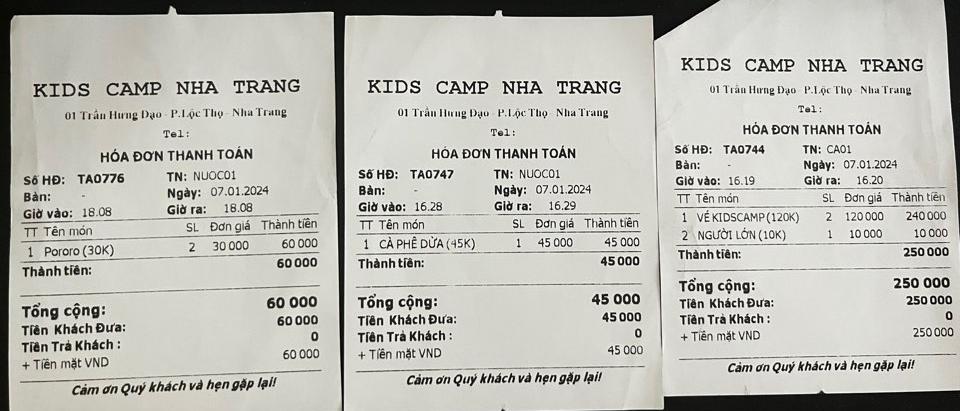 나트랑 롯데마트 kids camp 영수증