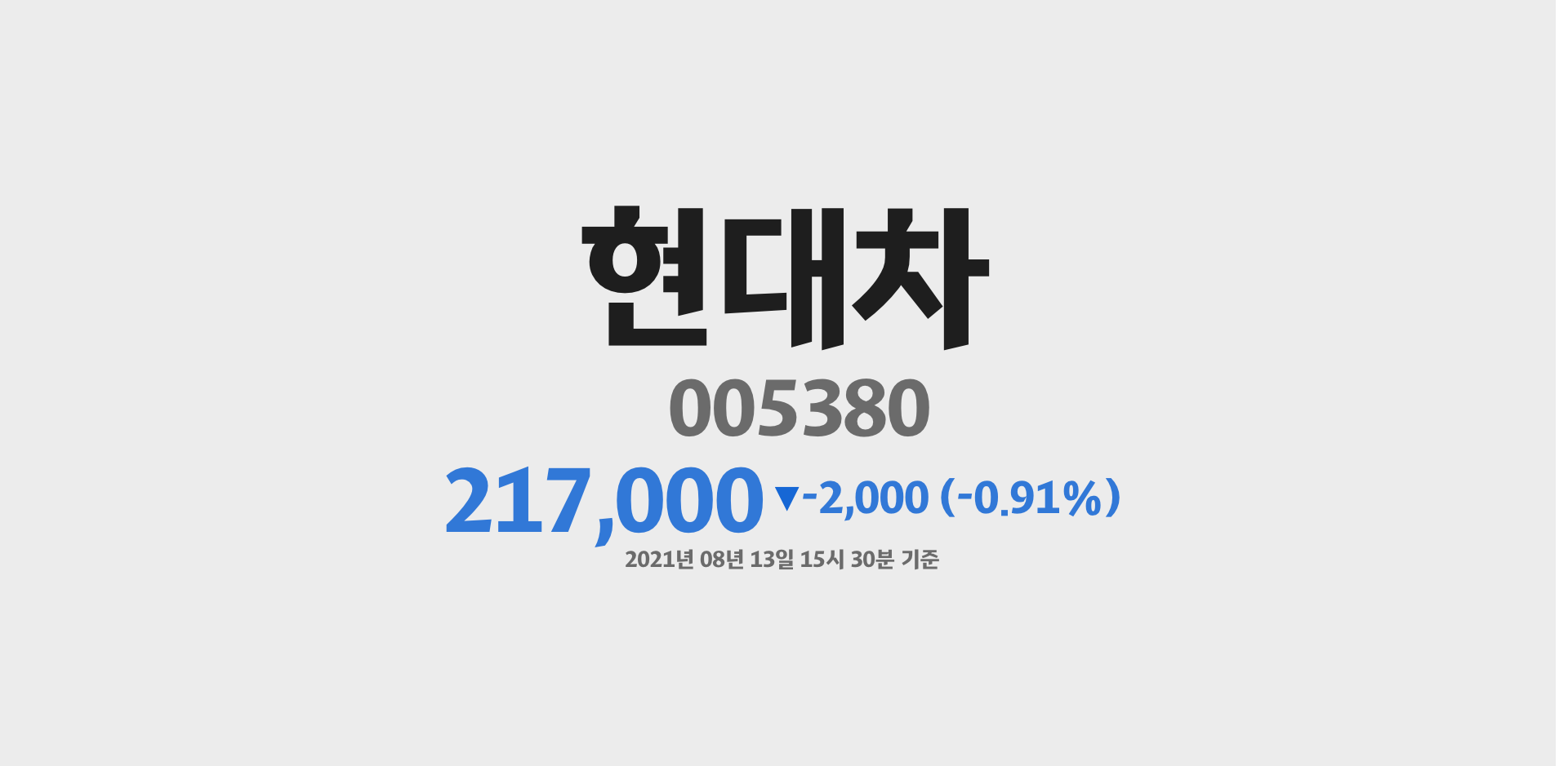 현대차 2021-08-13 15:30:00기준 주가