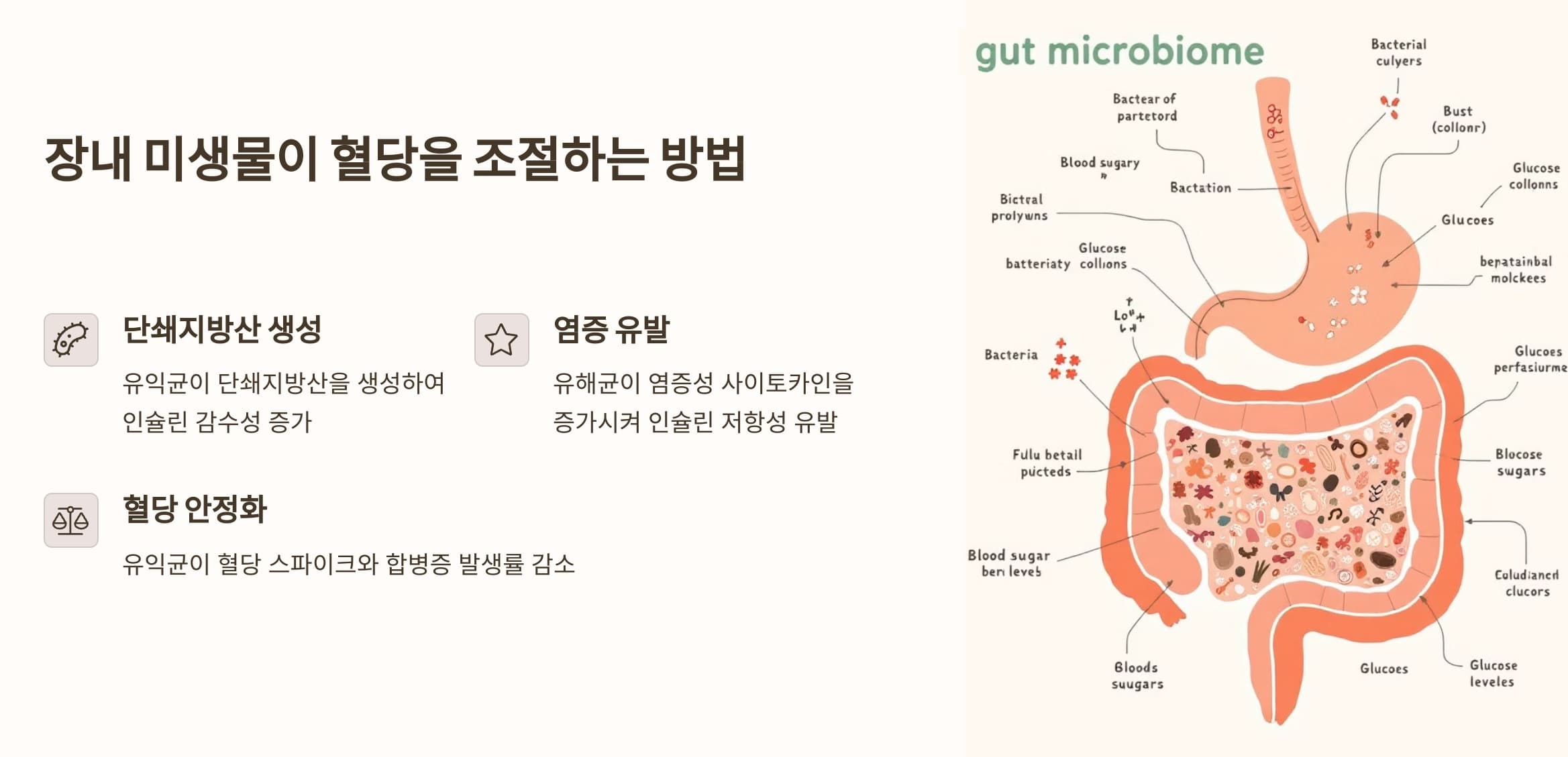 장내 미생물이 혈당을 조절하는 메커니즘을 다이어그램