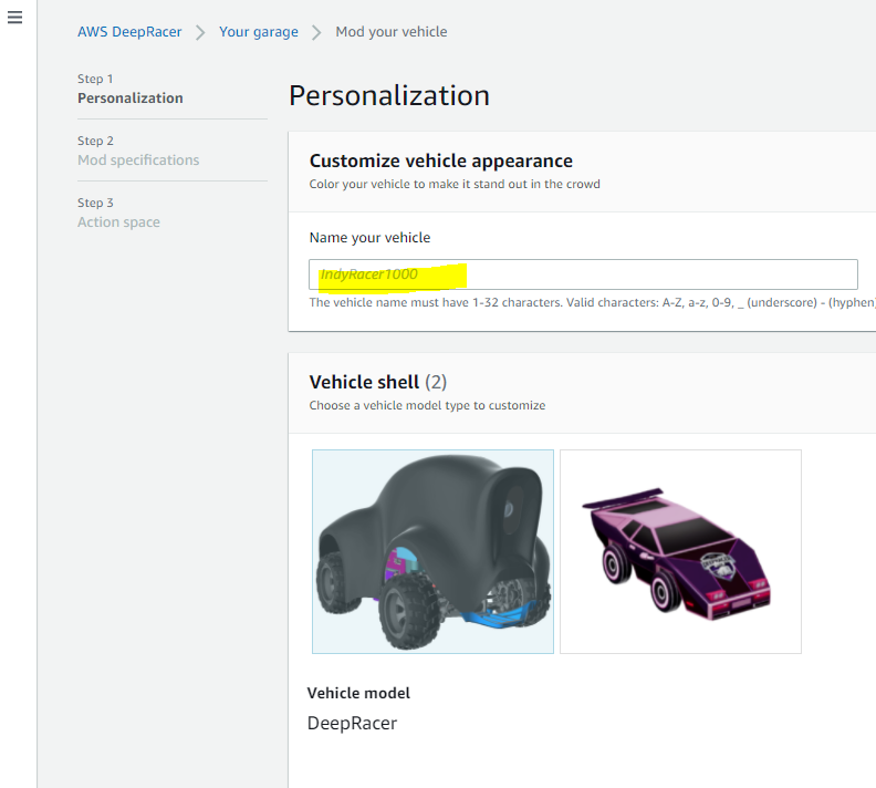 아마존 AWS Deep racer - 모델 reward function 개선, 차량 action space 설정, 6월 리그 진행중