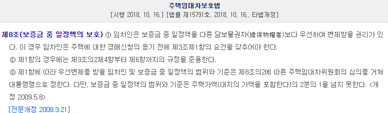  주택임대차보호법 최우선변제금액(소액임차인)