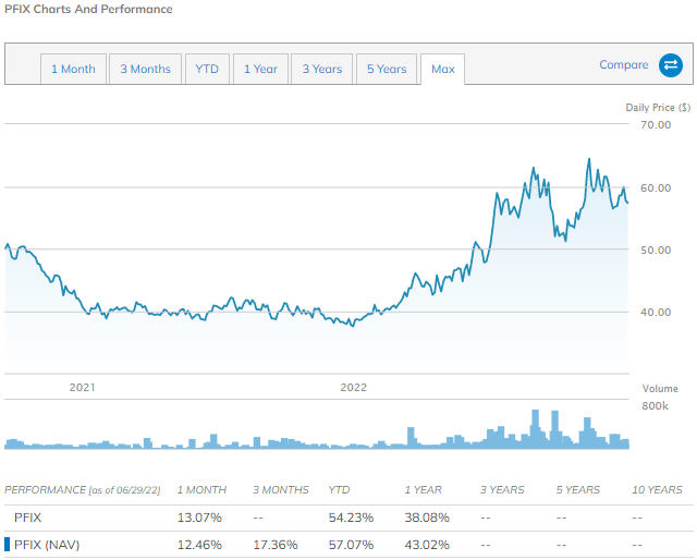 PFIX ETF 1년 주가 차트 및 연평균 수익률 표