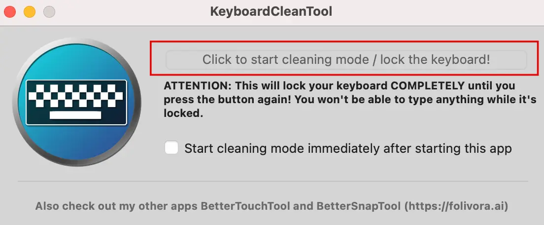 Click to start cleaning mod / lock the key board! 버튼 클릭