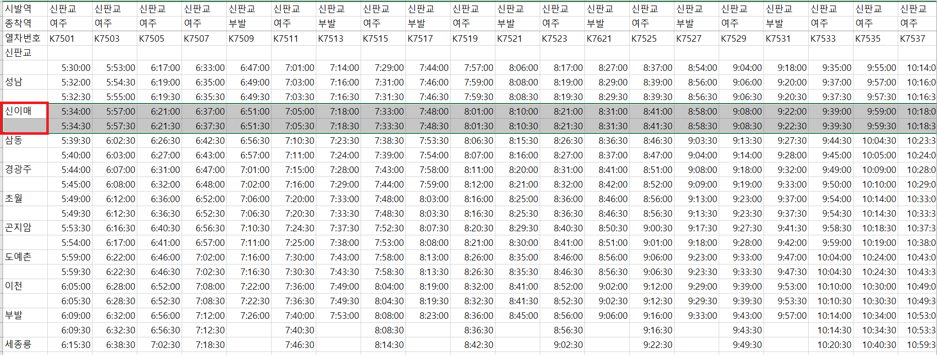 이매역 지하철 시간표(경강선, 수인분당선), 실시간 지하철 현황 정보 보기