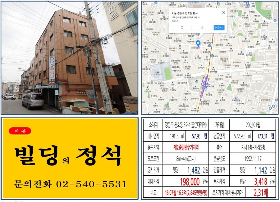  [강동구 20억 꼬마빌딩 실거래가 조회] 천호동 32-4 (굽은다리역) 19.8억 원, 평당 3,418만 원 매매되었습니다. 강동 홈플러스, 강