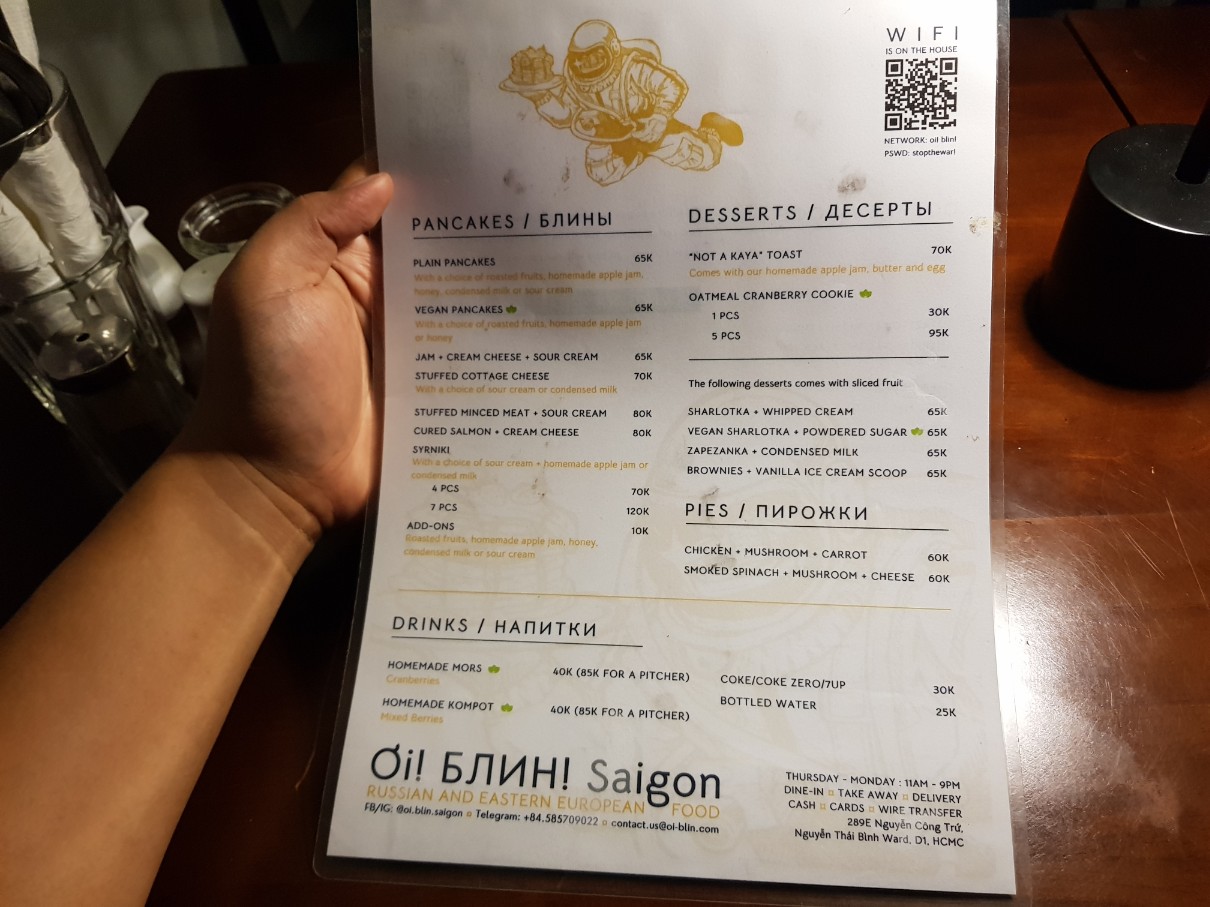 호치민 1군 러시아 디저트 카페 겸 레스토랑 Oi! Blin! Saigon 메뉴(1)