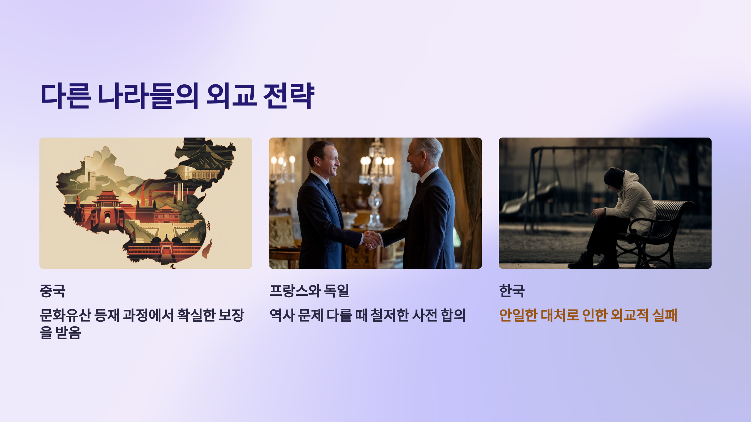 다른 나라들의 외교 전략을 소개한 PPT 이미지
