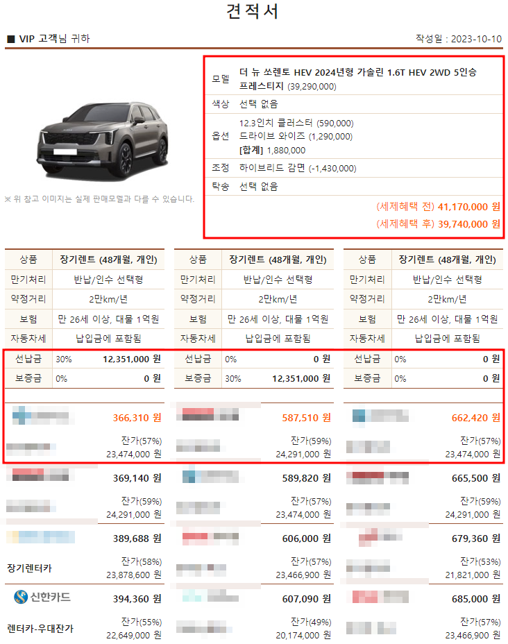 2025 쏘렌토 하이브리드 제원 정보 모의견적 02