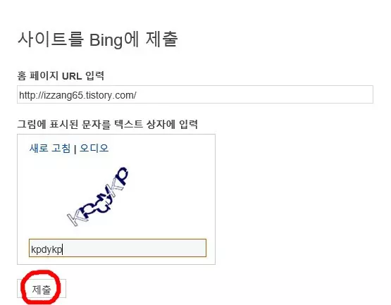 빙 웹 마스터 도구 사이트 제출