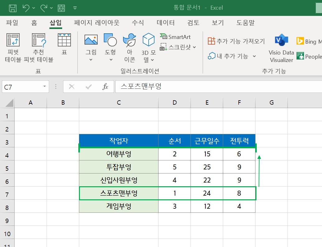 엑셀 셀 이동 방법 - 단축키 사용