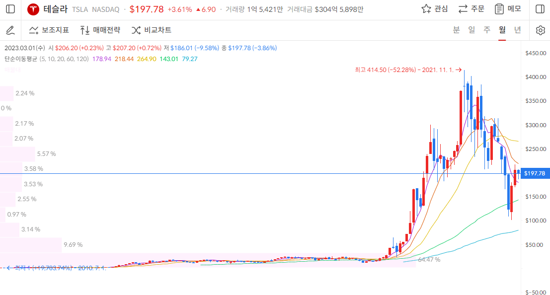 테슬라 주가-월봉
