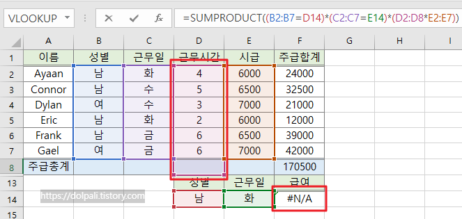 SUMPRODUCT N/A 오류