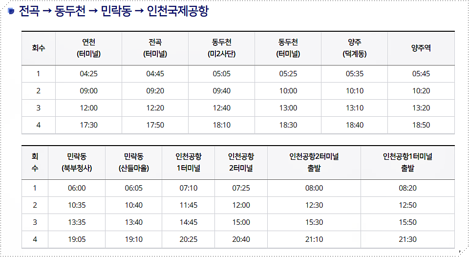 동두천 공항버스 시간표