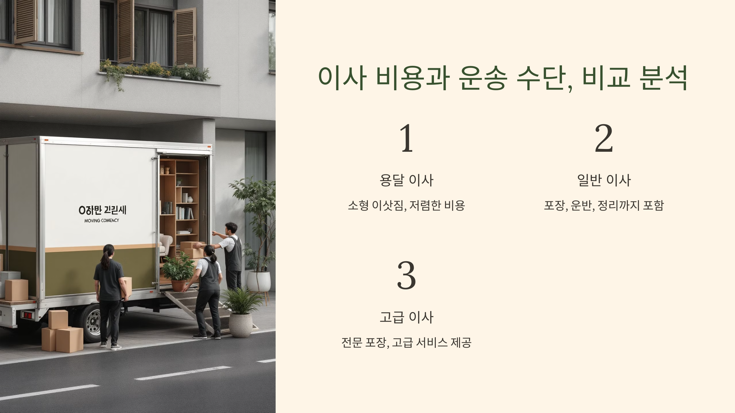 이사 비용과 운송 수단 비교