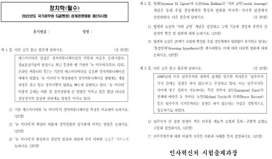  국가공무원 5급 행정, 6월 행정고시 2차 정치학 시험 문제 유출 의혹 논란, 대학 모의평가 문제 유사, 립셋과 로칸