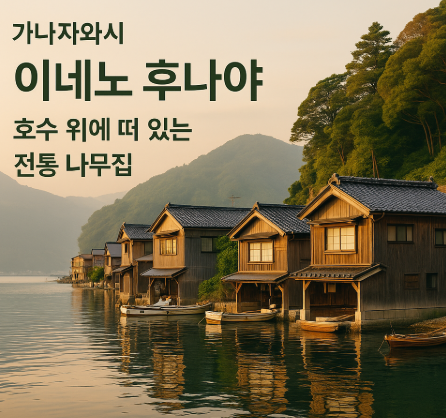 이네노 후나야 앞바다에서 유람선과 카약이 함께 떠 있는 풍경