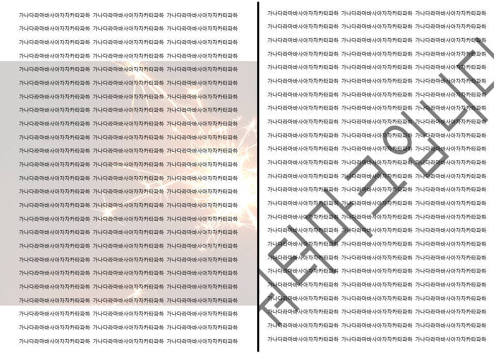 워터마크 적용한 모습(좌 : 사진, 우 : 문구)