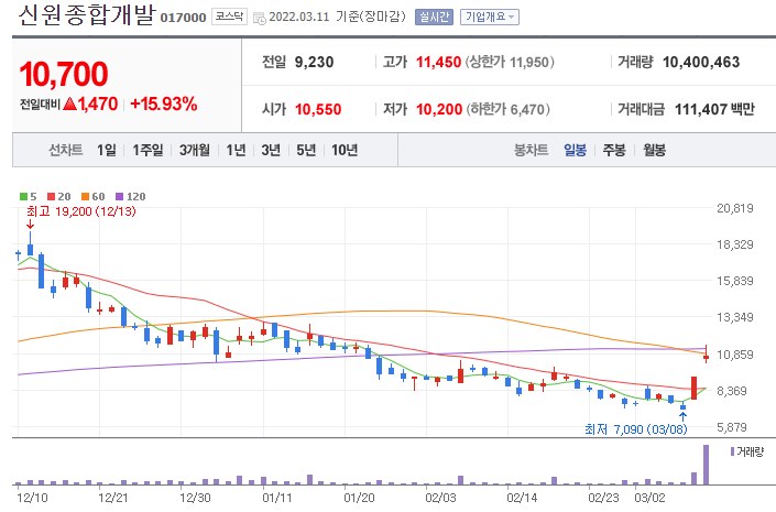 신원종합개발-주가-차트