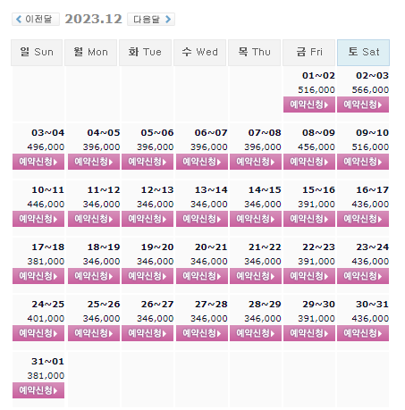  파인리즈CC 1박2일 골프패키지 12월 예약 가격 및 날씨