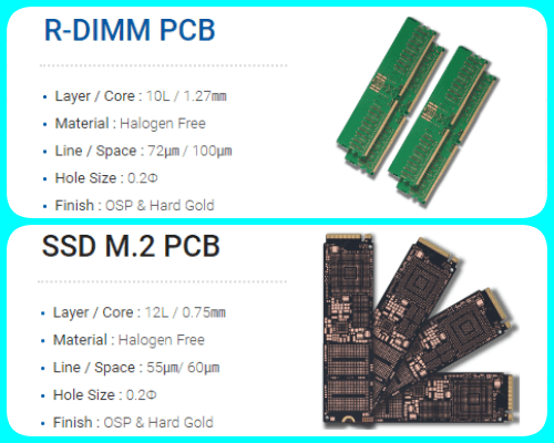 티엘비 SSD PCB와 메모리 모듈PCB