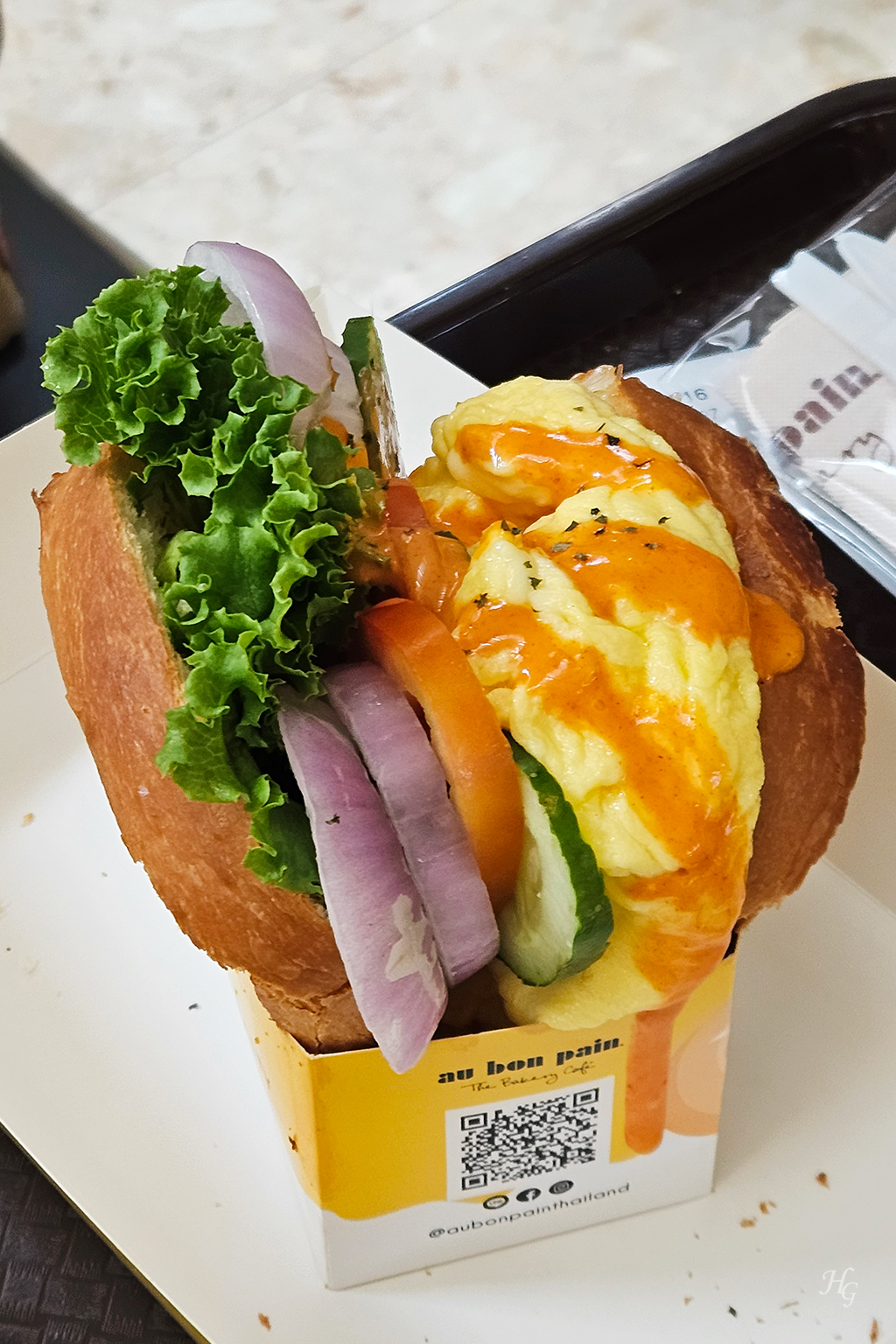 태국 방콕 오봉빵 au bon pain 계란 야채 샌드위치