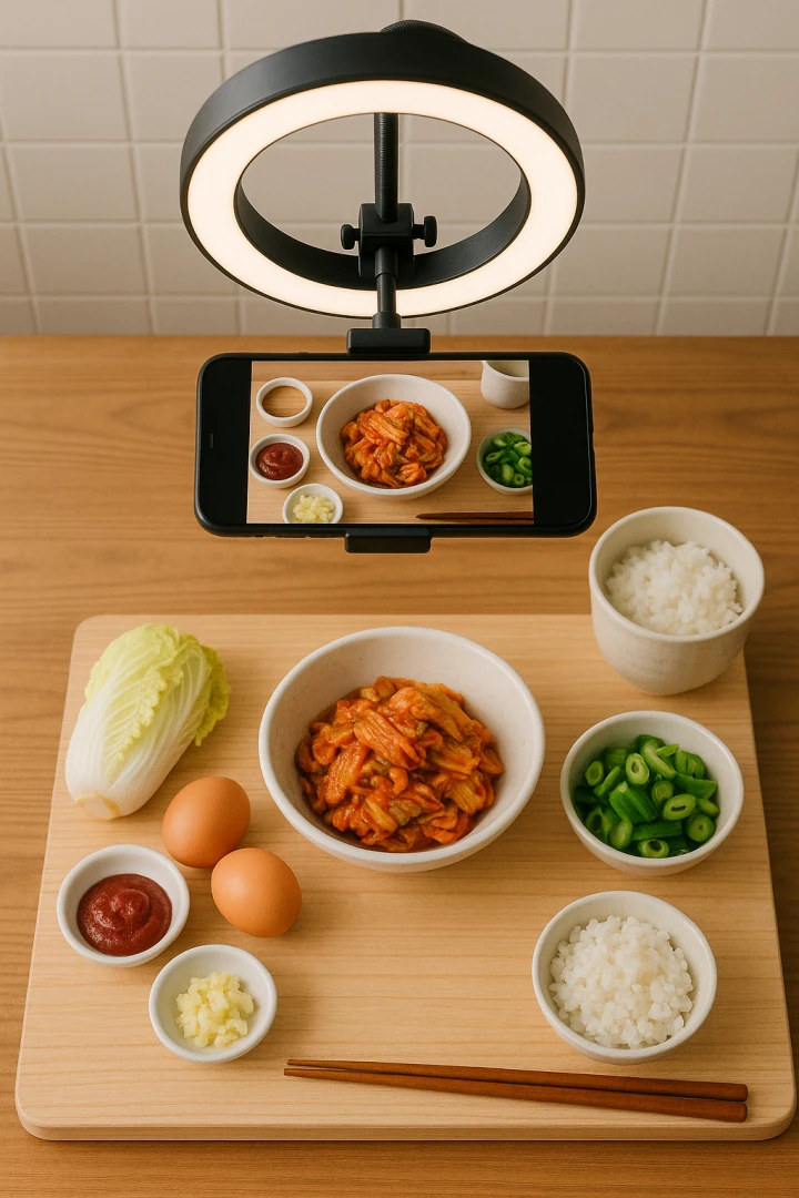 콘텐츠 제작용 스마트폰 거치대 상단 촬영 세팅 이미지