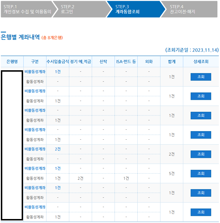 은행별 계좌내역