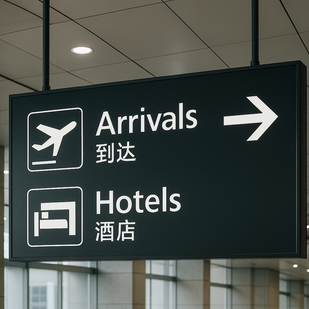 공항 도착장 → 호텔 방향 안내 표지판 사진