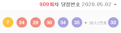 909회차 로또 당첨번호 (이런 번호로도 당첨자가 이리 많구나)