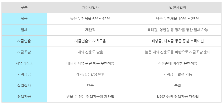 개인사업자 및 법인사업자 차이 총 정리 - 개인사업자 및 법인사업자 장단점 비교