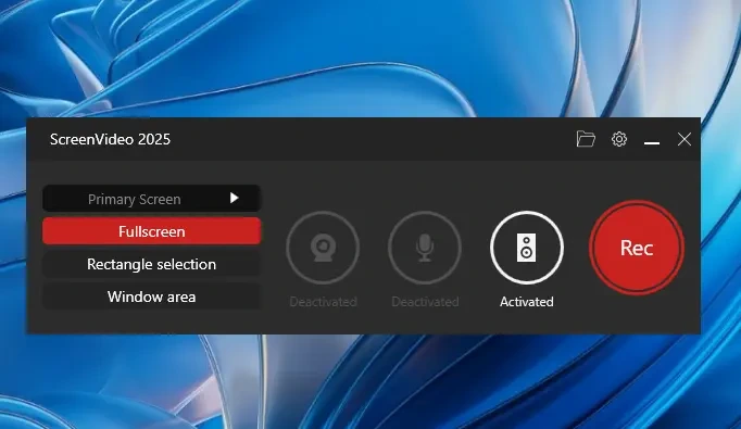Abelssoft ScreenVideo 인터페이스