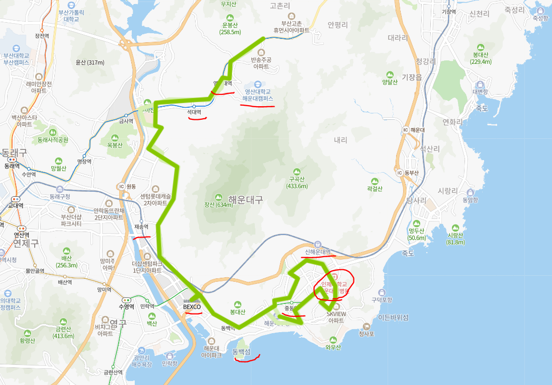  [부산] 115-1번 버스 노선 시간표 : 고촌역, 영산대역, 동백역, 해운대역, 백병원