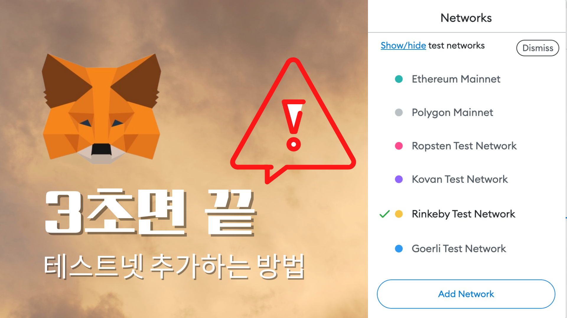  3초만에 오픈씨 테스트넷 Rinkeby 메타마스크에 추가하는 방법