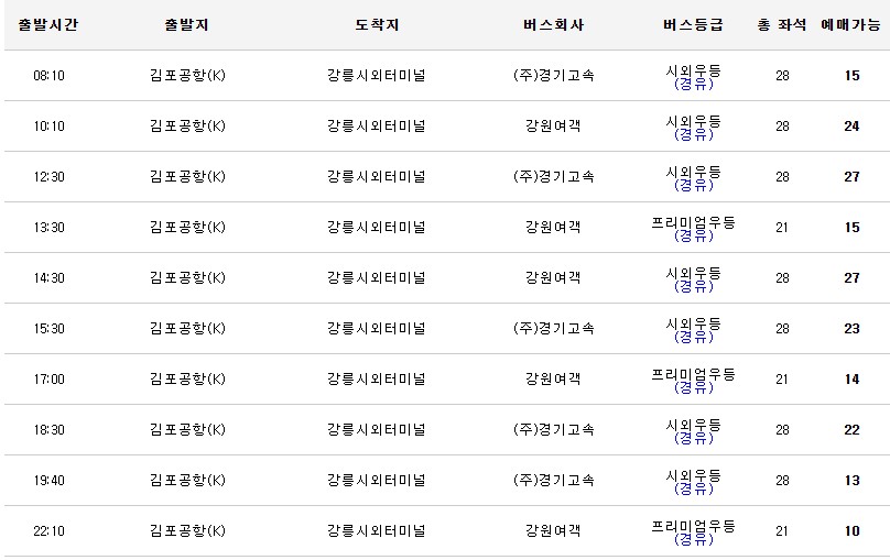 김포공항에서 강원도행 공항버스 시간표&#44; 정류장&#44; 노선&#44; 요금&#44; 할인 총정리