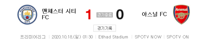  해외축구 - 맨시티 VS 아스널 2020 / 2021 프리미어리그 5라운드 하이라이트 (2020년 10월 18일)