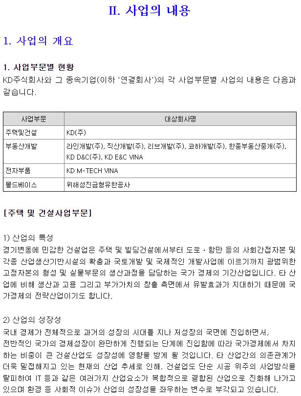 KD 사업보고서 사업의내용