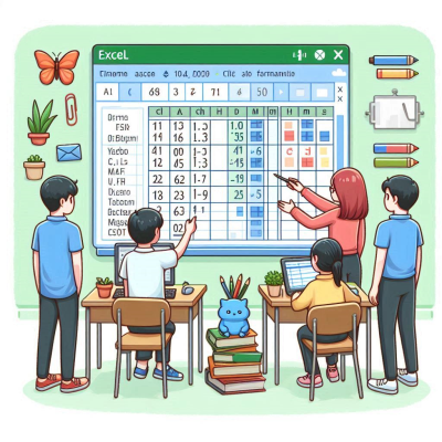 엑셀 스프레드시트에서 데이터를 입력하고 분석하는 학생들의 모습입니다.