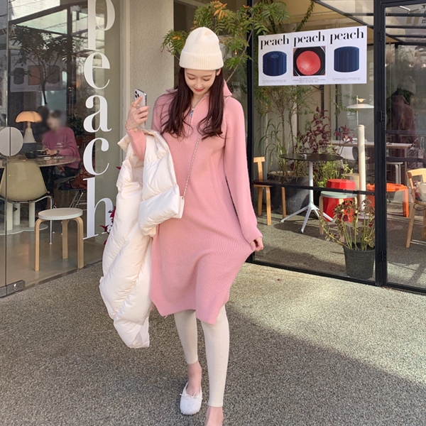 민스샵 반집업 니트 원피스