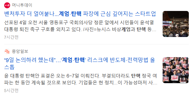 비상계엄으로 인한 국내 기업들의 어려움