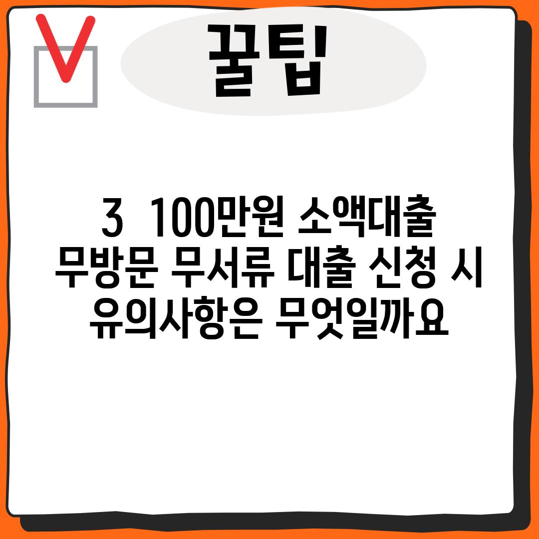 3.  100만원 소액대출, 무방문 무서류 대출 신청 시 유의사항은 무엇일까요?