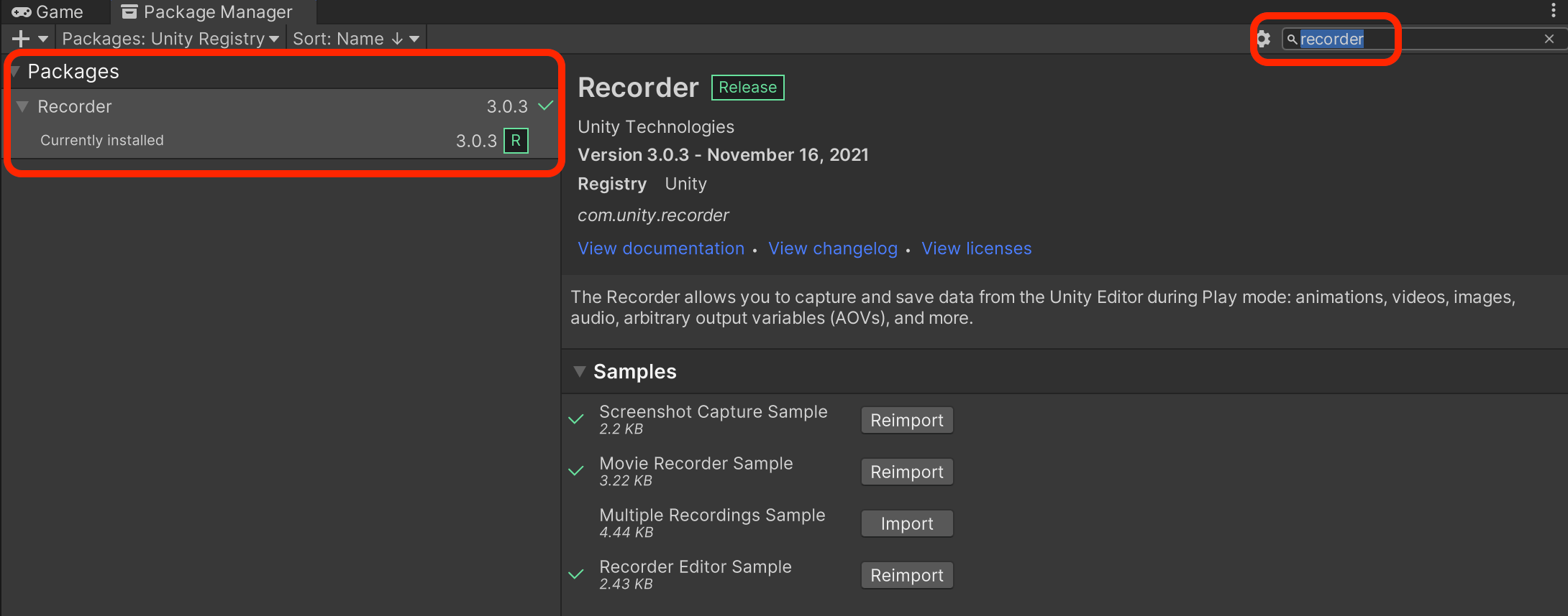 Unity Recorder