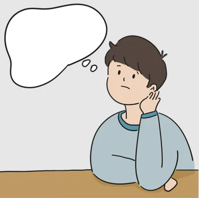 뭔가 곰곰이 생각하고 있는 학생