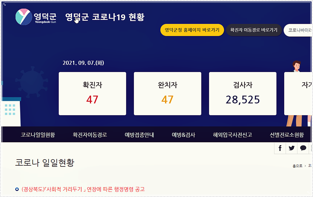  영덕군 코로나 선별진료소 위치 및 운영시간