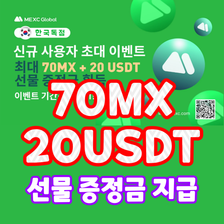  MEXC거래소 신규 회원가입 최대 70 MX + 20 USDT 선물 증정금 지급