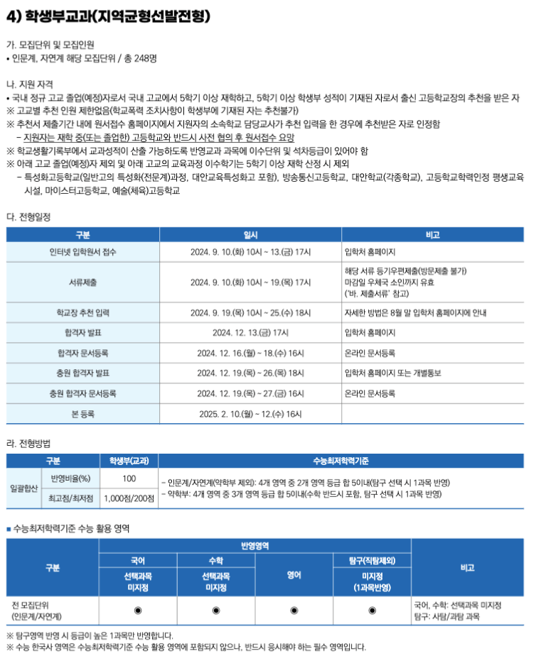 학생부교과 지역균형 전형방법