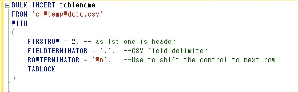  [MSSQL] MSSQL CSV/EXCEL 파일 넣기(BULK INSERT)
