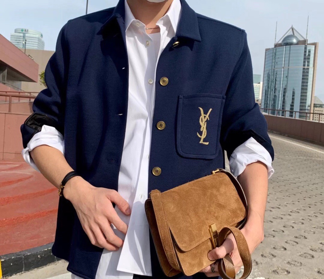 [SAINT LAURENT] 입생로랑 울 저지 멜란지 자수 모노그램 오버 셔츠 자켓 623611Y7A094140