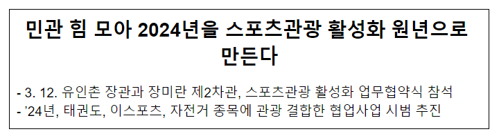  민관 힘 모아 2024년을 스포츠관광 활성화 원년으로 만든다