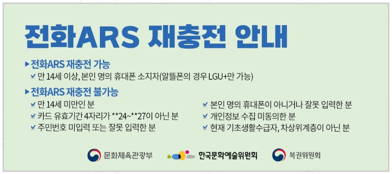 문화누리카드 전화ARS 재충전 방법